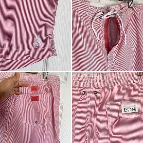 Trunks Surf Swim Co Mens XXL Red White Striped Seersucker Swim Board Shorts - Picture 9 of 16